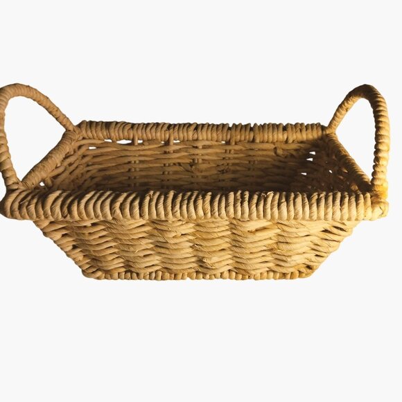Handwoven Rectangular Wicker Basket Handles Natural Rustic Storage Farmhouse - Picture 1 of 5
